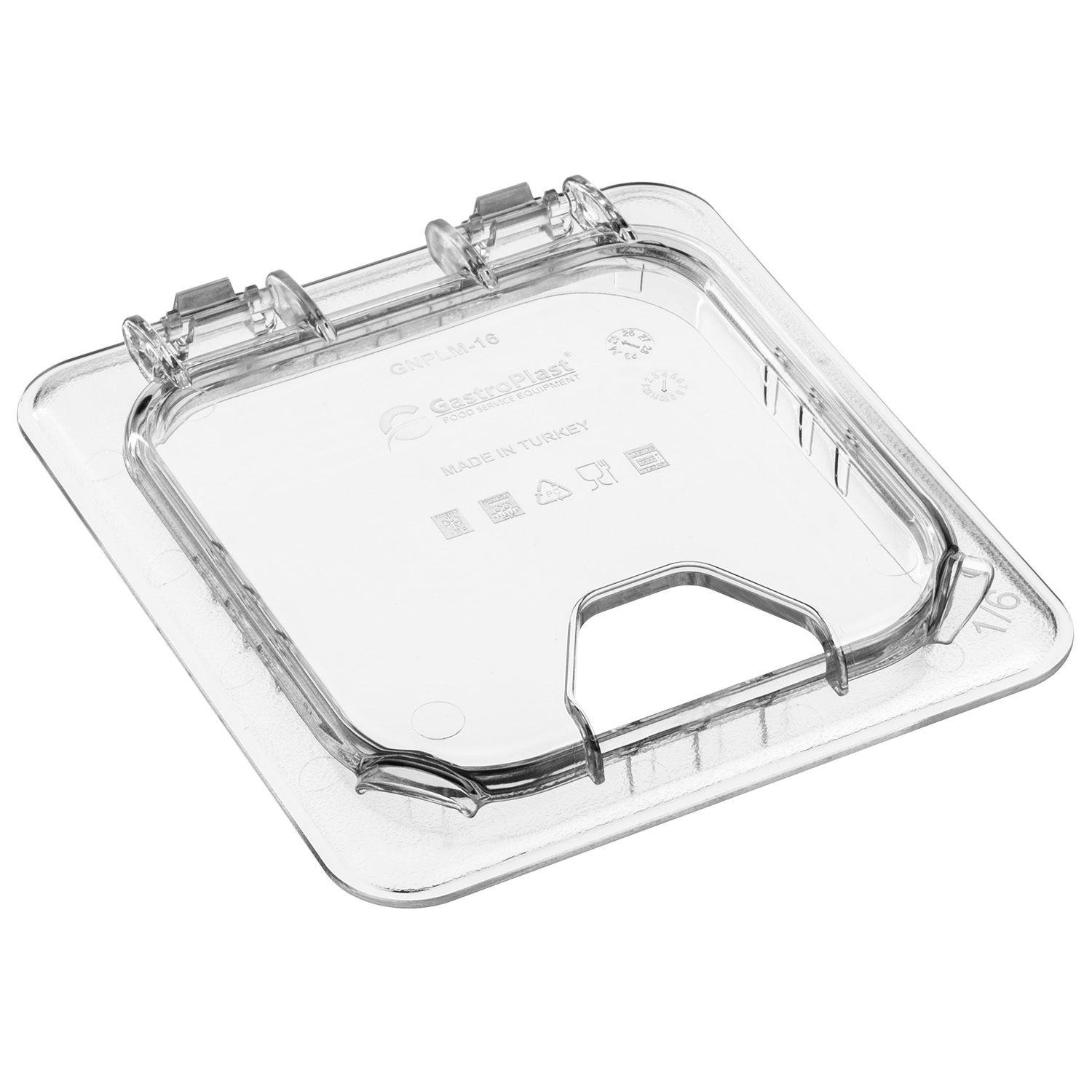 Крышка для гастроем. 1/6 поликарб.прозрач. (-40/+99С) откидная с отверстием для ложки (гастр.79659,79661,79777,79780) GP /1/12/