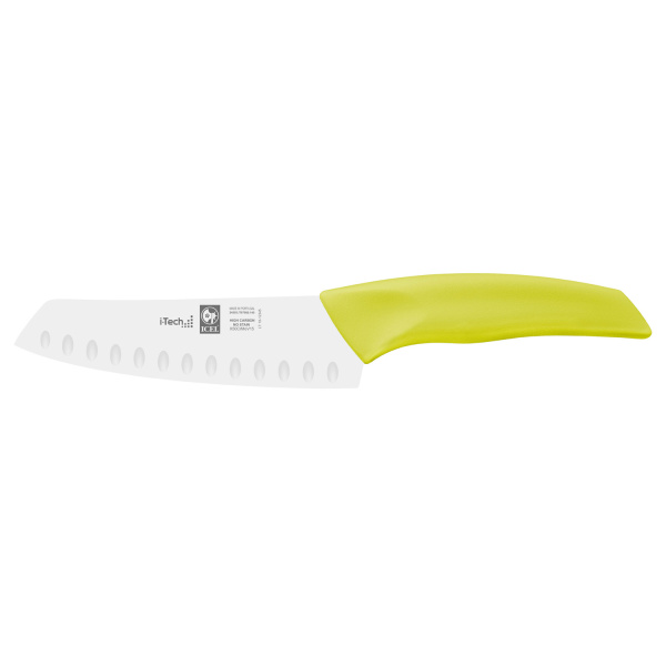 Нож японский Santoku 140/260 мм. с бороздками, салатовый I-TECH Icel /1/12/