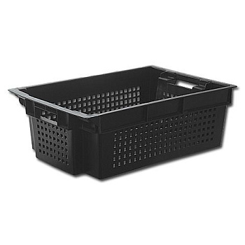 Ящик 600*400*200 мм. для овощей конусный перфорир. дно сплошное, черный (крышка 70254,76402,73263,65