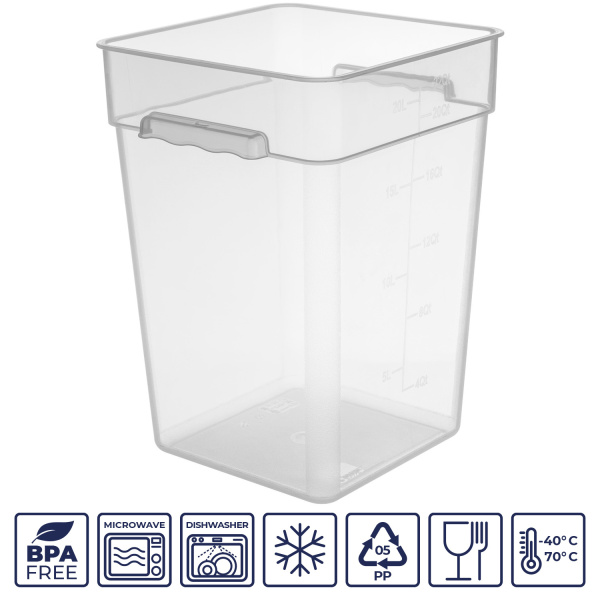 Контейнер для продуктов квадр. 20,8 л. 28*28*40 см. с мерн.шкалой, прозрач, п/п, б/крышки, штабелир. (кр.76717,76715,76714,76716,76836) GP/1/12/