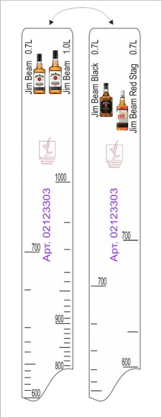 Линейка Jim Beam (0.7л./1л.)/ Black (0.1л.)/ Red Stag (0.7л.) L=28 см. В=2 см. /1/