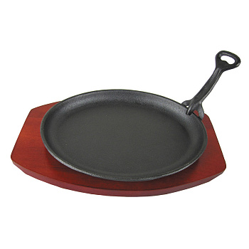 Сковорода чугун.овал.на дерев.подставке бордового цвета  24*18см  P.L.	