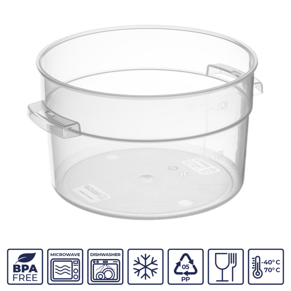 Контейнер для продуктов круглый 2,1 л. d=18 см. h=11 см., с мерной шкалой, прозрачный, п/п, без крышки (крышка 76733,76732,76731,76730) GP /1/12/