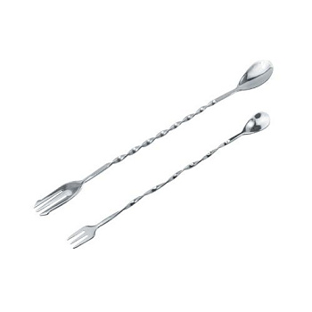 Ложка барная с вилкой P.L. - Kingtex, 40 см, нержавеющая сталь