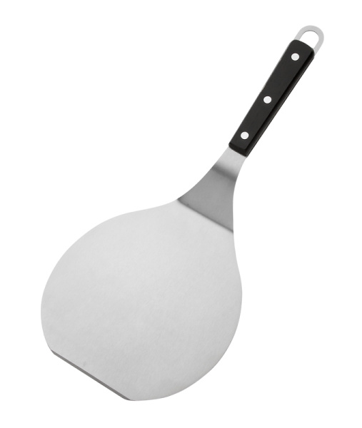 Лопатка 36 см. изогнутая раб.часть 17,5*16,5 см. нерж. широкая для котлет с пластик. ручкой, черная /1/